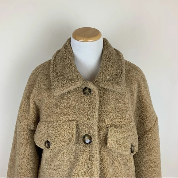 Zara Blogger Favorite Teddy Shearling Jacket Coat Tan Size M - Picture 7 of 12